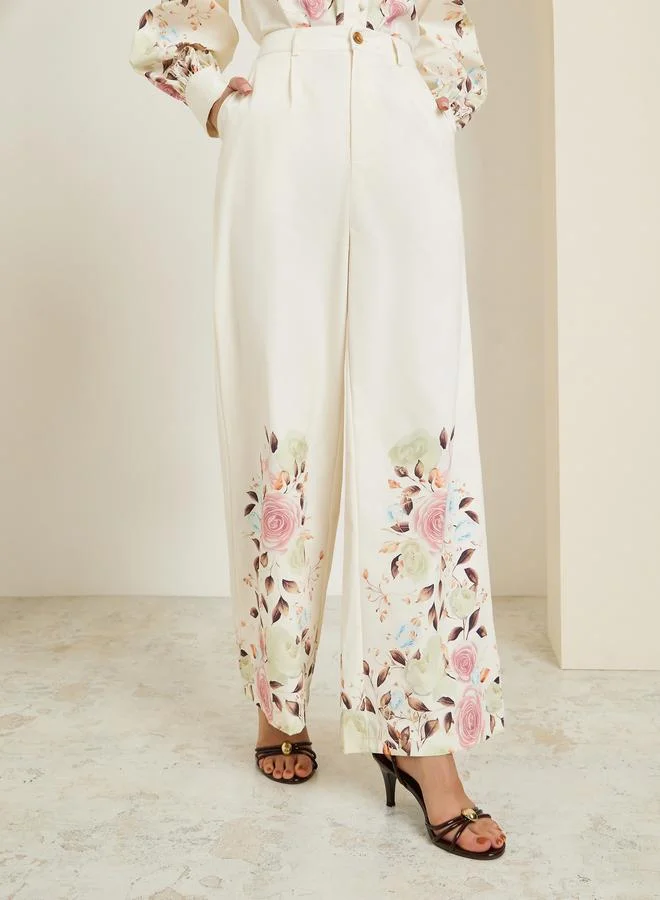 Styli  Cream Floral Print Shirt and Trousers Co-Ords for Women | Best Price UAE